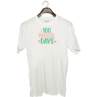 UDNAG Unisex Round Neck Graphic 'Student teacher | 100 magical dayss' Polyester T-Shirt White
