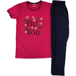 Abhira Easy Comfortable Soft Nightwear for girls T shirt  Pant set Hosiery Cotton Nightdress Sleepwear Nightsuit