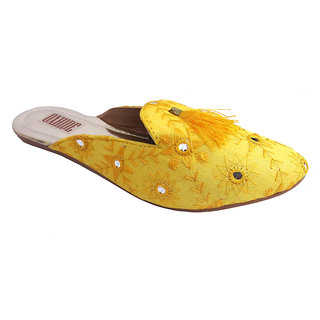 Oxhide Party Wear Yellow Mules