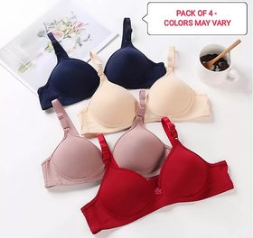 Rayyans (Pack of 4) FULLY PADDED Imported Soft high Quality Plain Push up Sexy Bra (Colors as per availability)