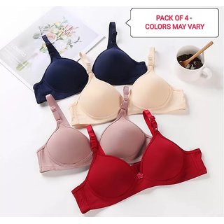 Rayyans (Pack of 4) FULLY PADDED Imported Soft high Quality Plain Push up Sexy Bra (Colors as per availability)