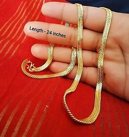 RENU CREATION Golden Mens Women Artificial Jewellery Chain for Boys Girls Fancy Stylish Real Gold Design 22 Inches Brass