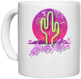 UDNAG White Ceramic Coffee / Tea Mug 'Hug me and cactus' Perfect for Gifting [330ml]