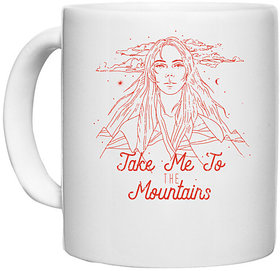 UDNAG White Ceramic Coffee / Tea Mug 'Adventure | Take me to the mountain' Perfect for Gifting [330ml]