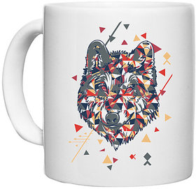 UDNAG White Ceramic Coffee / Tea Mug 'Triangles wolf head' Perfect for Gifting [330ml]