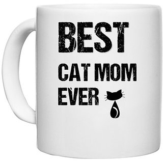 UDNAG White Ceramic Coffee / Tea Mug 'Cat mom | Best Cat Mom Ever' Perfect for Gifting [330ml]