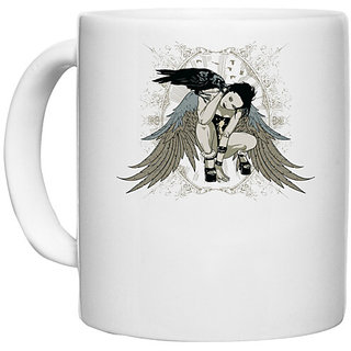 UDNAG White Ceramic Coffee / Tea Mug 'Death | Crow and fairy queen' Perfect for Gifting [330ml]