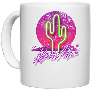 UDNAG White Ceramic Coffee / Tea Mug 'Hug me and cactus' Perfect for Gifting [330ml]