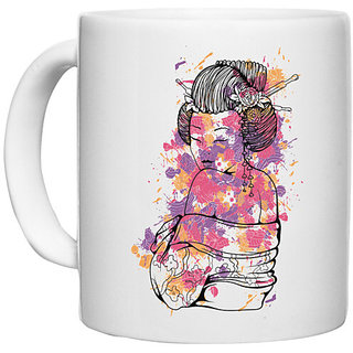 UDNAG White Ceramic Coffee / Tea Mug 'Japanese | Japanese Lady illustration' Perfect for Gifting [330ml]