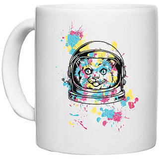 UDNAG White Ceramic Coffee / Tea Mug 'Astronaut | Astronaut Cat' Perfect for Gifting [330ml]