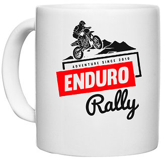UDNAG White Ceramic Coffee / Tea Mug 'Adventure | Enduro Rally' Perfect for Gifting [330ml]