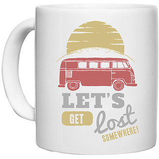 UDNAG White Ceramic Coffee / Tea Mug 'Van and Sun | Lets get lost some where' Perfect for Gifting [330ml]