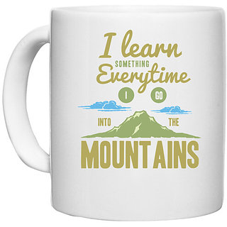 UDNAG White Ceramic Coffee / Tea Mug 'Mountains' Perfect for Gifting [330ml]