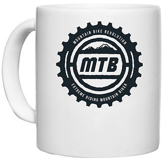 UDNAG White Ceramic Coffee / Tea Mug 'Mountain and MTB' Perfect for Gifting [330ml]
