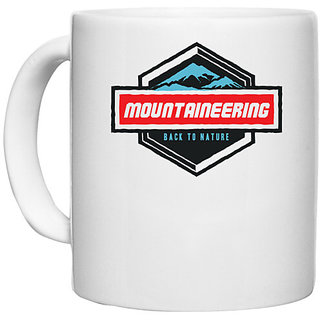 UDNAG White Ceramic Coffee / Tea Mug 'Mountaineering' Perfect for Gifting [330ml]