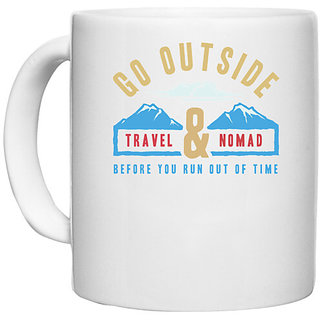 UDNAG White Ceramic Coffee / Tea Mug 'Mountain travel' Perfect for Gifting [330ml]