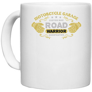 UDNAG White Ceramic Coffee / Tea Mug 'Road Warrior' Perfect for Gifting [330ml]