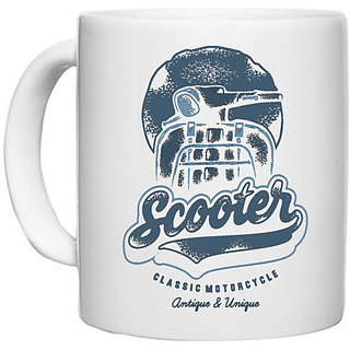 UDNAG White Ceramic Coffee / Tea Mug 'Scooter | classic motorcycle' Perfect for Gifting [330ml]