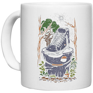 UDNAG White Ceramic Coffee / Tea Mug 'Illustration | Shoe, bucket' Perfect for Gifting [330ml]