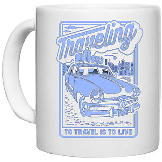UDNAG White Ceramic Coffee / Tea Mug 'Travelling | To travel is to live' Perfect for Gifting [330ml]