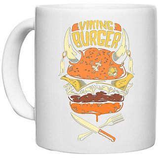 UDNAG White Ceramic Coffee / Tea Mug 'Vikings | Viking Burger' Perfect for Gifting [330ml]