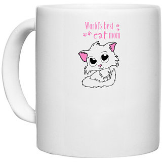 UDNAG White Ceramic Coffee / Tea Mug 'Mother | Worlds Best cat mom' Perfect for Gifting [330ml]