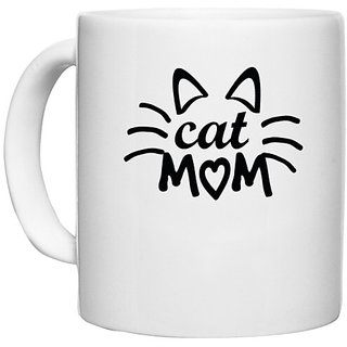 UDNAG White Ceramic Coffee / Tea Mug 'Super Mummy | cat mom' Perfect for Gifting [330ml]