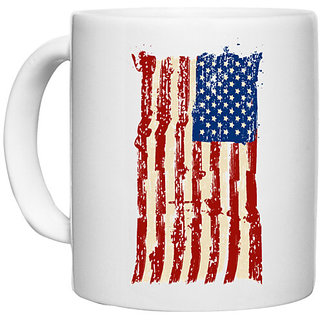 UDNAG White Ceramic Coffee / Tea Mug 'USA Flag | American Flag' Perfect for Gifting [330ml]