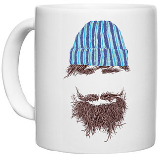 UDNAG White Ceramic Coffee / Tea Mug 'Creativity | Hat, mustache and Beared' Perfect for Gifting [330ml]