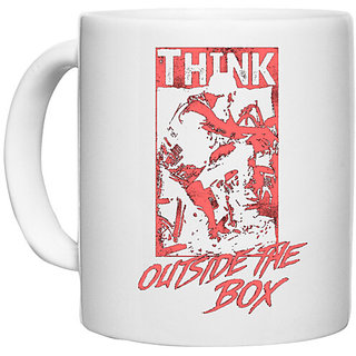 UDNAG White Ceramic Coffee / Tea Mug 'Thinking | Think Outside The Box' Perfect for Gifting [330ml]