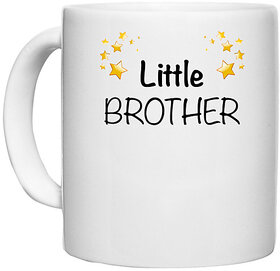 UDNAG White Ceramic Coffee / Tea Mug 'Rakshabandhan | Little Brother' Perfect for Gifting [330ml]
