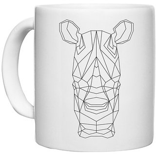 UDNAG White Ceramic Coffee / Tea Mug 'Geometry | Rhino Head Geometry' Perfect for Gifting [330ml]