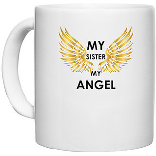 UDNAG White Ceramic Coffee / Tea Mug 'Rakshabandhan | My Sister My Angel' Perfect for Gifting [330ml]