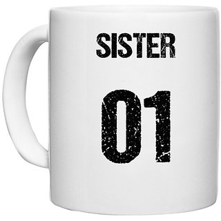 UDNAG White Ceramic Coffee / Tea Mug 'Rakshabandhan | Sister Number 01' Perfect for Gifting [330ml]