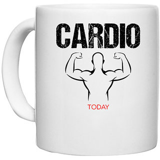 UDNAG White Ceramic Coffee / Tea Mug 'Gym | Cardio' Perfect for Gifting [330ml]