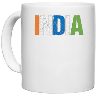 UDNAG White Ceramic Coffee / Tea Mug 'Independence Day Republic Day | INDIA' Perfect for Gifting [330ml]