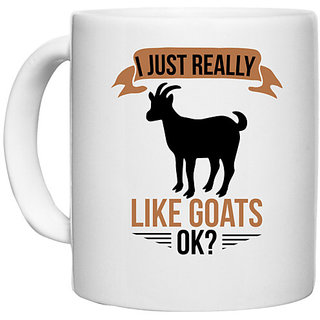 UDNAG White Ceramic Coffee / Tea Mug 'Goat | i just really like goats ok' Perfect for Gifting [330ml]