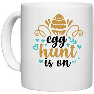 UDNAG White Ceramic Coffee / Tea Mug 'Easter | egg hunt is on' Perfect for Gifting [330ml]