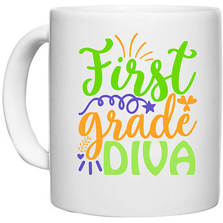 UDNAG White Ceramic Coffee / Tea Mug 'Teacher | first grade diva' Perfect for Gifting [330ml]
