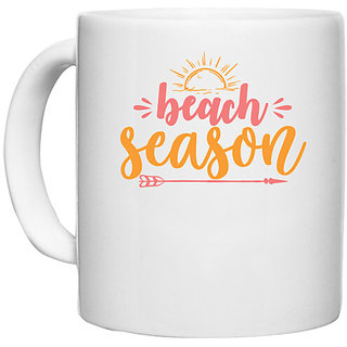 UDNAG White Ceramic Coffee / Tea Mug 'Beach | beach season' Perfect for Gifting [330ml]