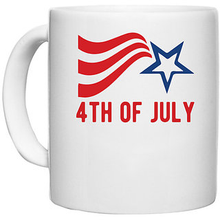 UDNAG White Ceramic Coffee / Tea Mug 'American Independance Day | 4th of July' Perfect for Gifting [330ml]