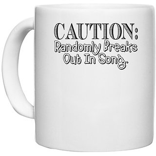UDNAG White Ceramic Coffee / Tea Mug 'Caution | caution randomly' Perfect for Gifting [330ml]