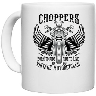 UDNAG White Ceramic Coffee / Tea Mug 'Vintage Motorcycle | Choppers' Perfect for Gifting [330ml]