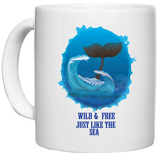 UDNAG White Ceramic Coffee / Tea Mug 'Sea shark | Wild and Free just like the Sea' Perfect for Gifting [330ml]
