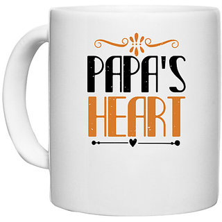 UDNAG White Ceramic Coffee / Tea Mug 'Papa, Father | papa's heart' Perfect for Gifting [330ml]