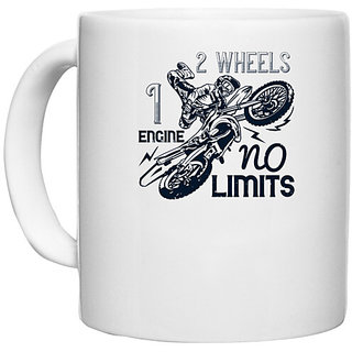 UDNAG White Ceramic Coffee / Tea Mug 'Motor Cycle | 2 wheels, 1 engine, no limits' Perfect for Gifting [330ml]