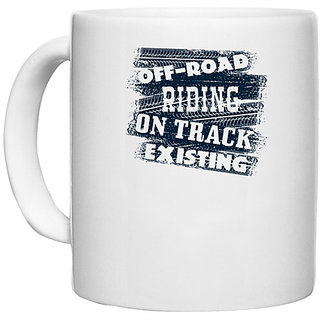 UDNAG White Ceramic Coffee / Tea Mug 'Motor Cycle | Offroad riding, on track, existing' Perfect for Gifting [330ml]