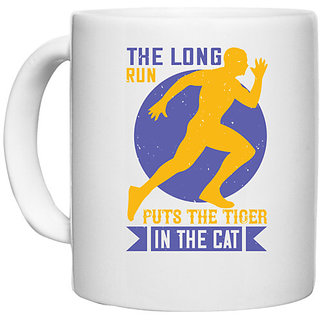 UDNAG White Ceramic Coffee / Tea Mug 'Running | The long run puts the tiger in the cat' Perfect for Gifting [330ml]