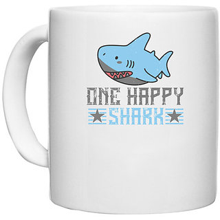 UDNAG White Ceramic Coffee / Tea Mug 'Shark | one happy shark' Perfect for Gifting [330ml]