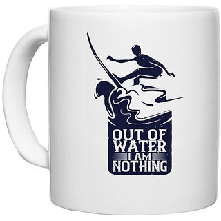 UDNAG White Ceramic Coffee / Tea Mug 'Surfing | Out Of Water, I Am Nothing' Perfect for Gifting [330ml]